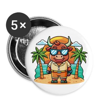 Bull Funny Cartoon Summer Beach Sunglasses - Buttons large 2.2''/56 mm (5-pack) - white - Front