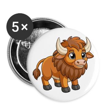 Bison Cute Mascot Cartoon Character Kawaii - Buttons large 2.2''/56 mm (5-pack) - white - Front
