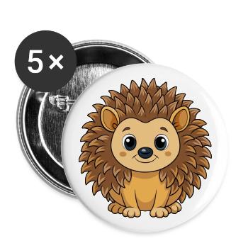 Igel Niedliche Maskottchen Zeichentrickfigur Kawaii - Buttons groß 56 mm (5er Pack) - Weiß - Vorne