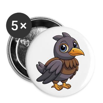 Crow Cute Mascot Cartoon Character Kawaii - Buttons large 2.2''/56 mm (5-pack) - white - Front