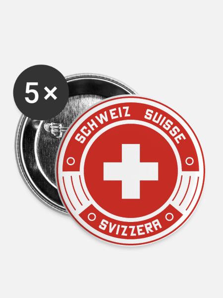Schweiz - Buttons groß 56 mm (5er Pack) - Weiß
