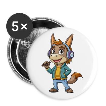 Esel Lustige Cartoon Figur Kopfhörer Musik - Buttons groß 56 mm (5er Pack) - Weiß - Vorne