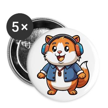 Guinea Pig Funny Cartoon Character Headphone Music - Buttons large 2.2''/56 mm (5-pack) - white - Front