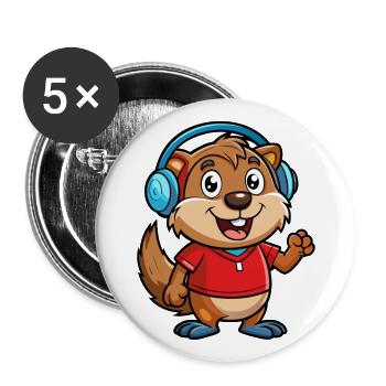 marmotte drôle dessin animé personnage casque musique - Lot de 5 grands badges (56 mm) - blanc - Devant