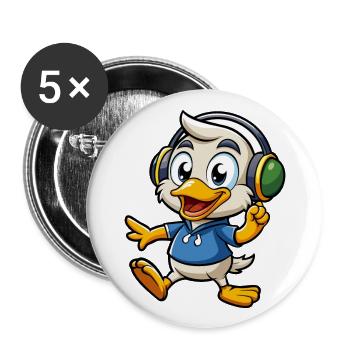 Ente Lustige Zeichentrickfigur Kopfhörer Musik - Buttons groß 56 mm (5er Pack) - Weiß - Vorne