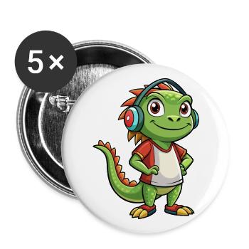 Iguana Funny Cartoon Character Headphone Music - Buttons large 2.2''/56 mm (5-pack) - white - Front