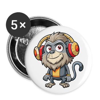 Babouin Drôle Dessin Animé Personnage Casque Musique - Lot de 5 grands badges (56 mm) - blanc - Devant