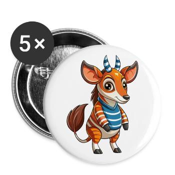 Okapi Funny Cartoon Character Headphone Music - Buttons large 2.2''/56 mm (5-pack) - white - Front
