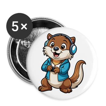Otter Lustige Zeichentrickfigur Kopfhörer Musik - Buttons groß 56 mm (5er Pack) - Weiß - Vorne