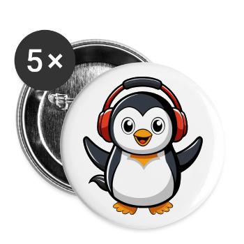 Pinguin Lustige Zeichentrickfigur Kopfhörermusik - Buttons groß 56 mm (5er Pack) - Weiß - Vorne