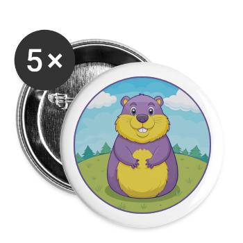 Groundhog Cute Kawaii Cartoon Clipart Animal Pet - Buttons large 2.2''/56 mm (5-pack) - white - Front