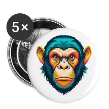Affe Niedlich Kawaii Cartoon Clipart Tier Gesicht - Buttons groß 56 mm (5er Pack) - Weiß - Vorne
