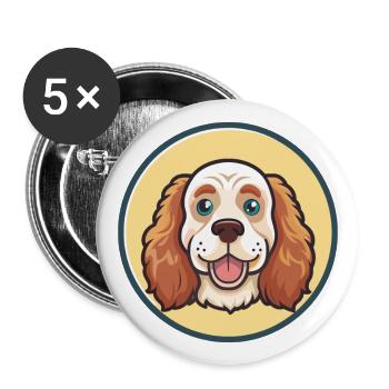 Clumber Spaniel Hund Rasse Cartoon Kawaii Clipart - Buttons groß 56 mm (5er Pack) - Weiß - Vorne