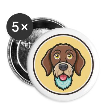 Braque allemand à poil dur chien race dessin animé drôle - Lot de 5 grands badges (56 mm) - blanc - Devant