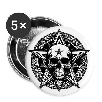 Skull mit Pentagramm als Strichzeichnung - Buttons groß 56 mm (5er Pack) - Weiß - Vorne