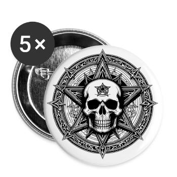 Skull mit Pentagramm als Strichzeichnung - Buttons groß 56 mm (5er Pack) - Weiß - Vorne