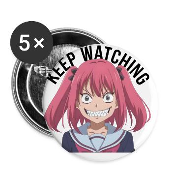 Keep watching, crazy, anime, pink hair, black text - Buttons groß 56 mm (5er Pack) - Weiß - Vorne