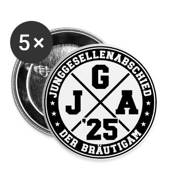 Junggesellenabschied 2025 Der Bräutigam - Buttons groß 56 mm (5er Pack) - Weiß - Vorne