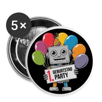 Ich bin 1 Jahr erster Geburtstag mit Roboter - Buttons groß 56 mm (5er Pack) - Weiß - Vorne