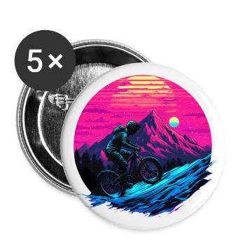 Vélo de montagne Vélo rétro Montagnes - Lot de 5 grands badges (56 mm) - blanc - Devant