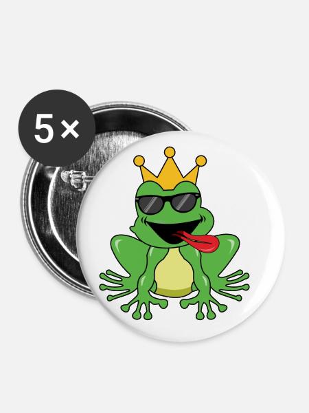 Grüner süsser Frosch Froschkönig Zunge für Kinder - Buttons groß 56 mm (5er Pack) - Weiß
