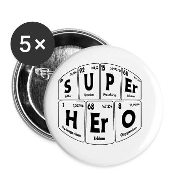 Superheld Held Chemische Elemente Periodensystem - Buttons groß 56 mm (5er Pack) - Weiß - Vorne