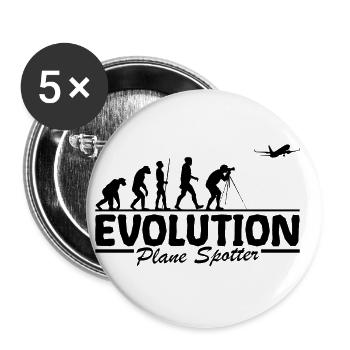 Plane Spotter Flugzeug beobachten Evolution Lustig - Buttons groß 56 mm (5er Pack) - Weiß - Vorne