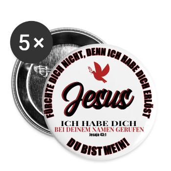 Jesus Christus Shirt Taufspruch Jesaja 43:1 Taufe - Buttons groß 56 mm (5er Pack) - Weiß - Vorne