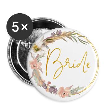 Team Bride! Watercolour Floral Kranz - Buttons groß 56 mm (5er Pack) - Weiß - Vorne