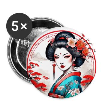 Japanese geisha girl - Buttons large 2.2''/56 mm (5-pack) - white - Front