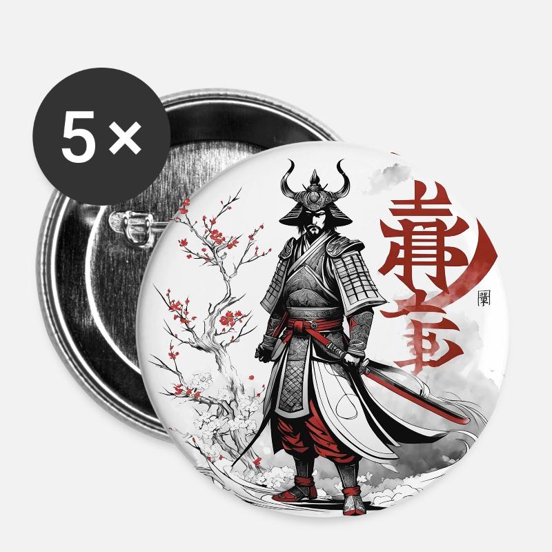 Japanese Samurai - Buttons large 2.2''/56 mm (5-pack) - white