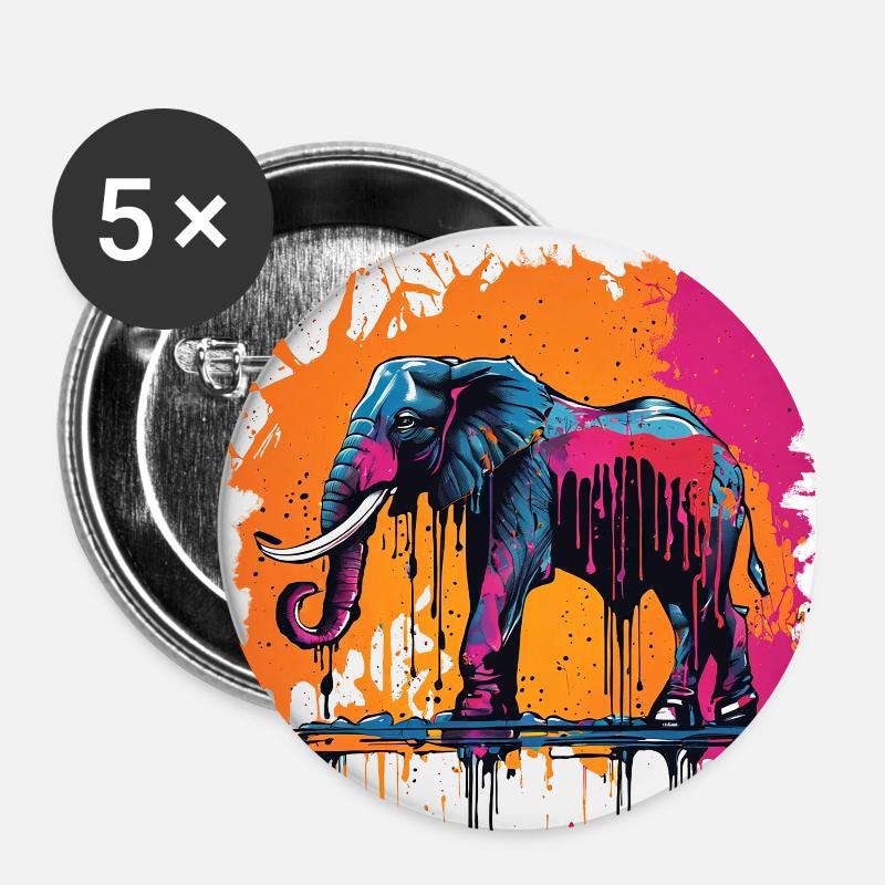 Colorful Paint Dripping Elephant - Buttons large 2.2''/56 mm (5-pack) - white