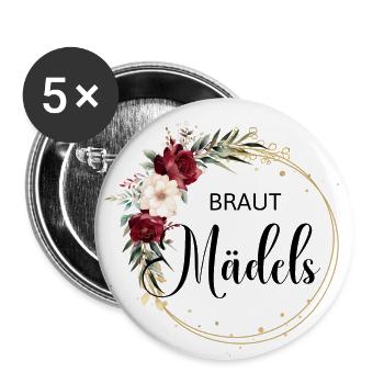 Braut Mädels-Team Braut! Personalisierbar - Buttons groß 56 mm (5er Pack) - Weiß - Vorne