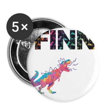 FINN - Schöner Jungen Name mit Dinosaurier - Buttons groß 56 mm (5er Pack) - Weiß - Vorne