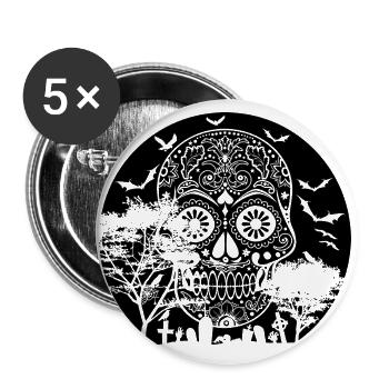 Happy Halloween Sugar Skull Graveyard Full Moon 3 - Buttons large 2.2''/56 mm (5-pack) - white - Front