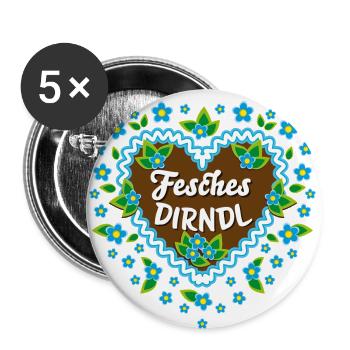 85 Lebkuchenherz Blumen Fesches Dirndl - Buttons groß 56 mm (5er Pack) - Weiß - Vorne