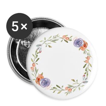 Cercle fleurs personnalisable - Lot de 5 grands badges (56 mm) - blanc - Devant