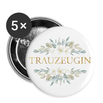 Team Braut Trauzeugin personalisierbar - Buttons groß 56 mm (5er Pack) - Weiß - Vorne