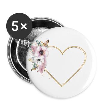 Herz Blumen personalisierbar - Buttons groß 56 mm (5er Pack) - Weiß - Vorne