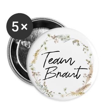 Team Braut - Junggesellinnenabschied - Buttons groß 56 mm (5er Pack) - Weiß - Vorne
