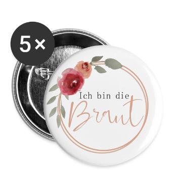Ich bin die Braut - Vintage Blumen - Buttons groß 56 mm (5er Pack) - Weiß - Vorne