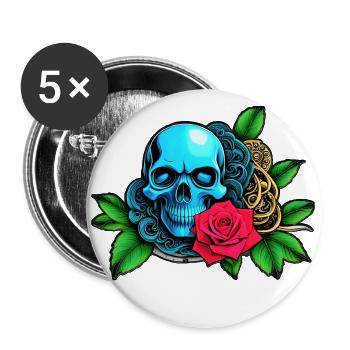 Skulls 'n' Roses - Blue Skull - Buttons groß 56 mm (5er Pack) - Weiß - Vorne