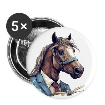 Cheval en costume - Lot de 5 grands badges (56 mm) - blanc - Devant