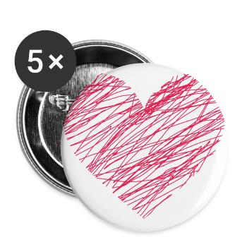 Doodle Heart Red - Buttons large 2.2''/56 mm (5-pack) - white - Front