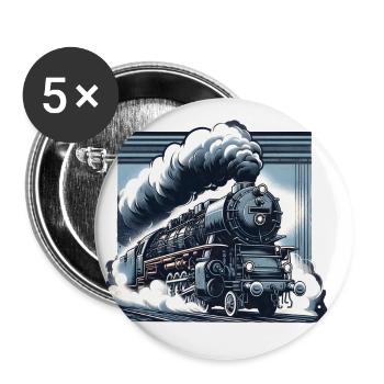 The Power of Steam - Graphic of a Steam Locomotive - Buttons large 2.2''/56 mm (5-pack) - white - Front