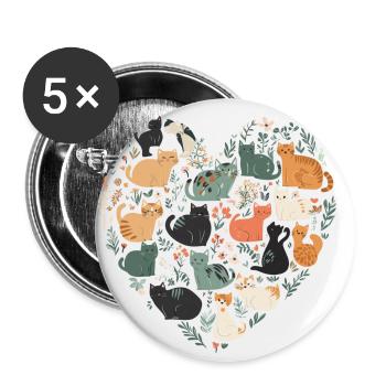 Katzenherz für Katzenliebhaber - Buttons groß 56 mm (5er Pack) - Weiß - Vorne