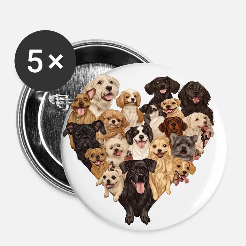 Dog love - Buttons large 2.2''/56 mm (5-pack) - white