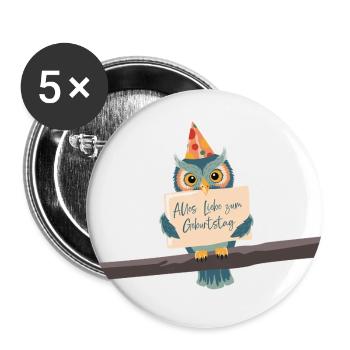 Cute owl with lovely birthday greetings and party hu - Buttons large 2.2''/56 mm (5-pack) - white - Front