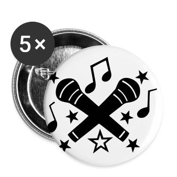 Microphon, Mikro, Noten, Sterne - Buttons groß 56 mm (5er Pack) - Weiß - Vorne