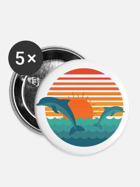 Delfine & Sonne - Buttons groß 56 mm (5er Pack) - Weiß